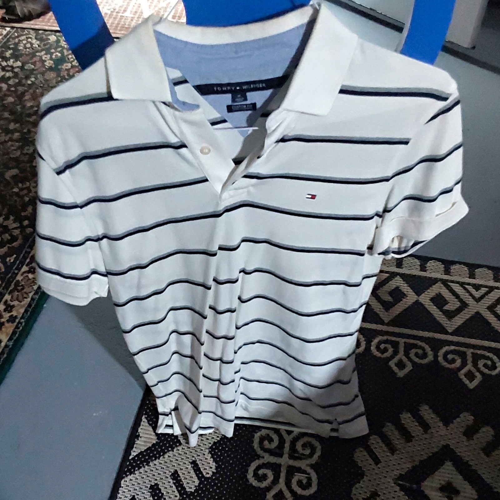 Tommy Hilfiger Men’s Custom Fit Striped Polo Shirt M White/black&Grey Stripes