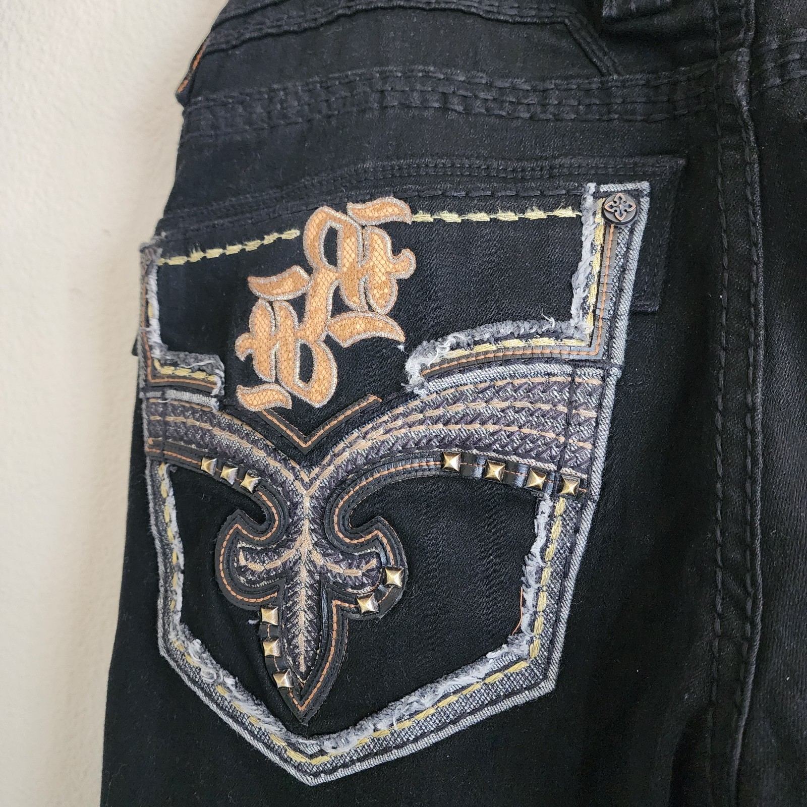 Rock Revival Baran Straight Mens Black Distressed Jeans Size 34×30