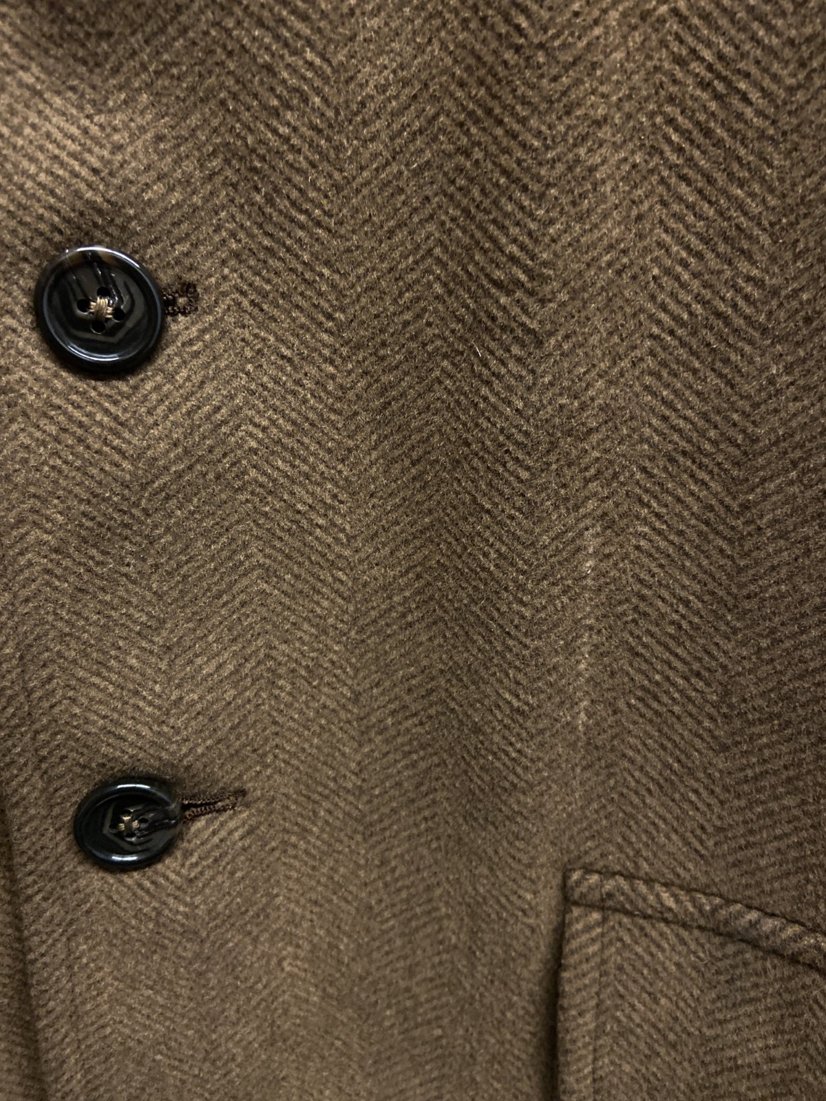 Coach Brown Herringbone Four-Button Wool Single Breasted Overcoat Men’s L