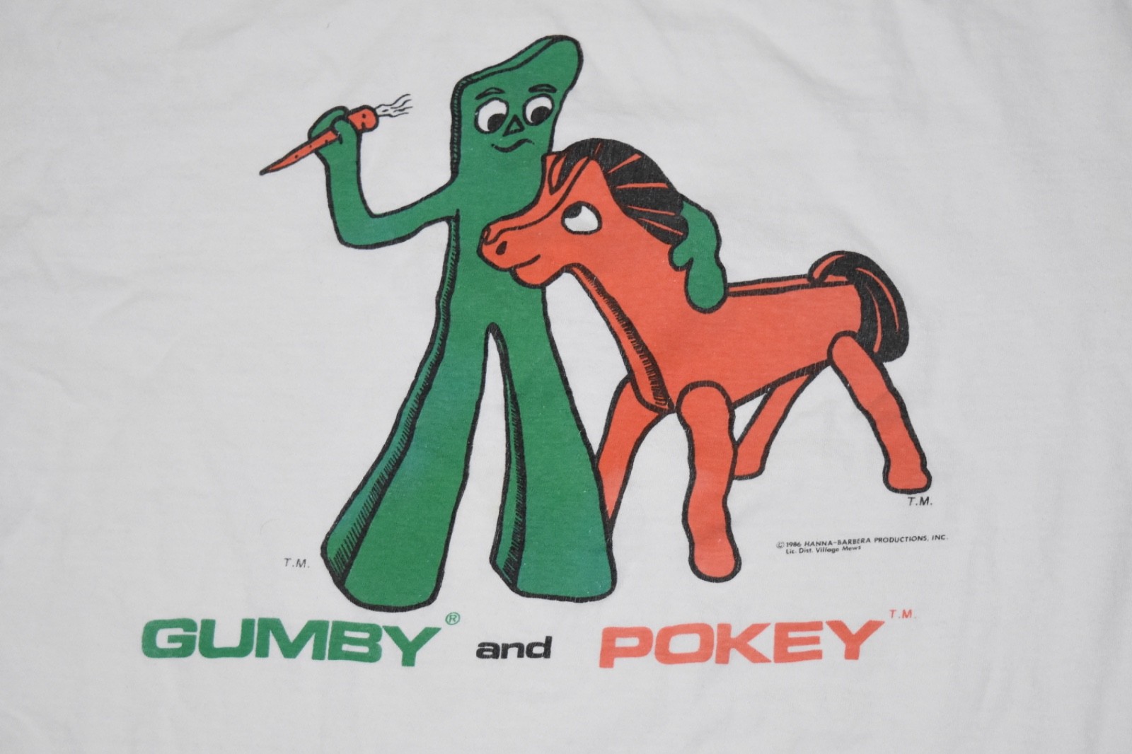 True VTG Gumby and Pokey T Shirt White 1980s Claymation Single Stitch USA XL