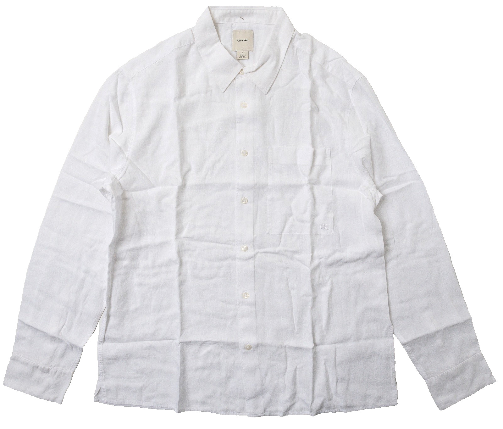 CALVIN KLEIN BNWT MENS LONG SLEEVE LINEN BLEND EASY BUTTON SHIRT sz M WHITE