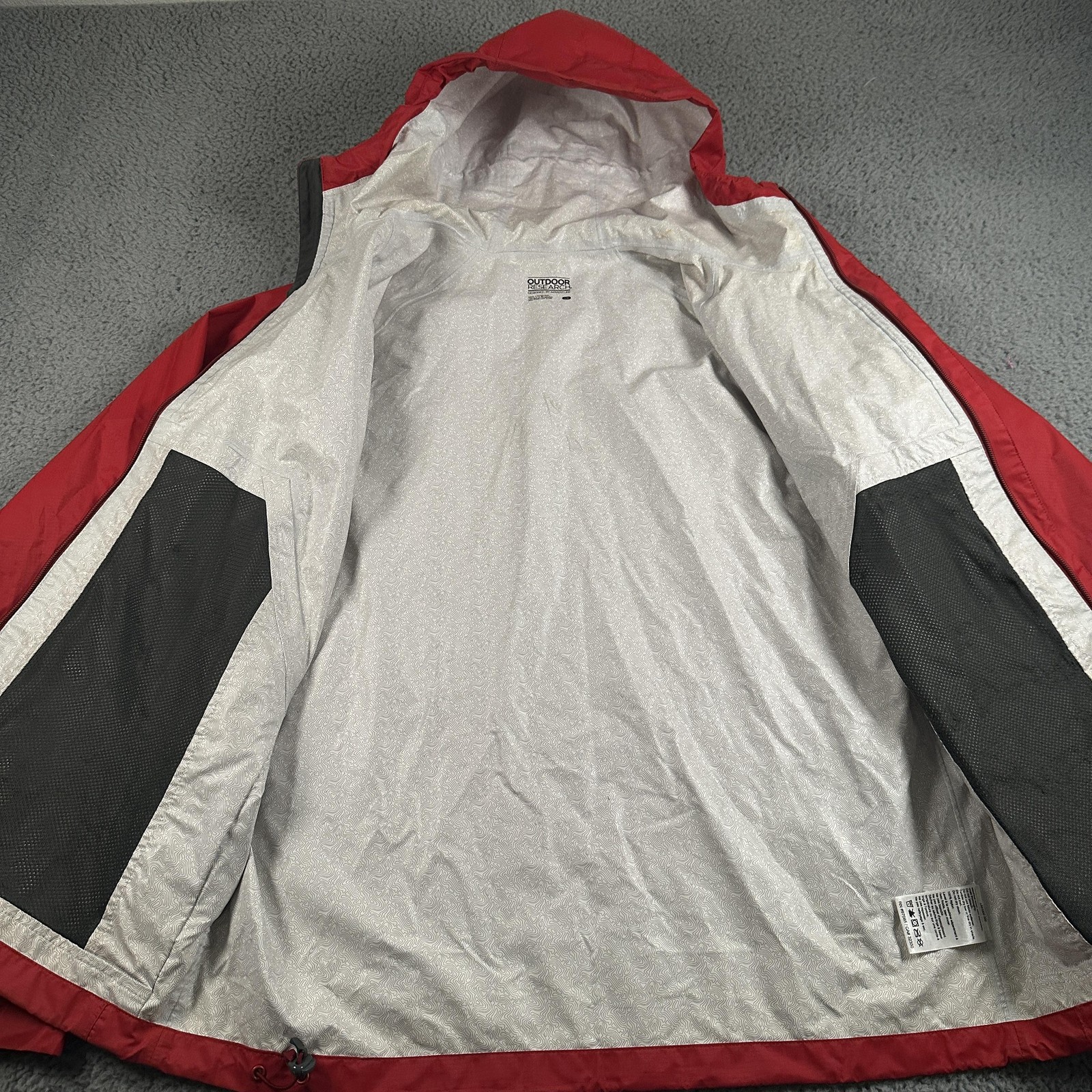 Outdoor Research Apollo Jacket Mens L Red Hooded Rain Coat Ventia Waterproof