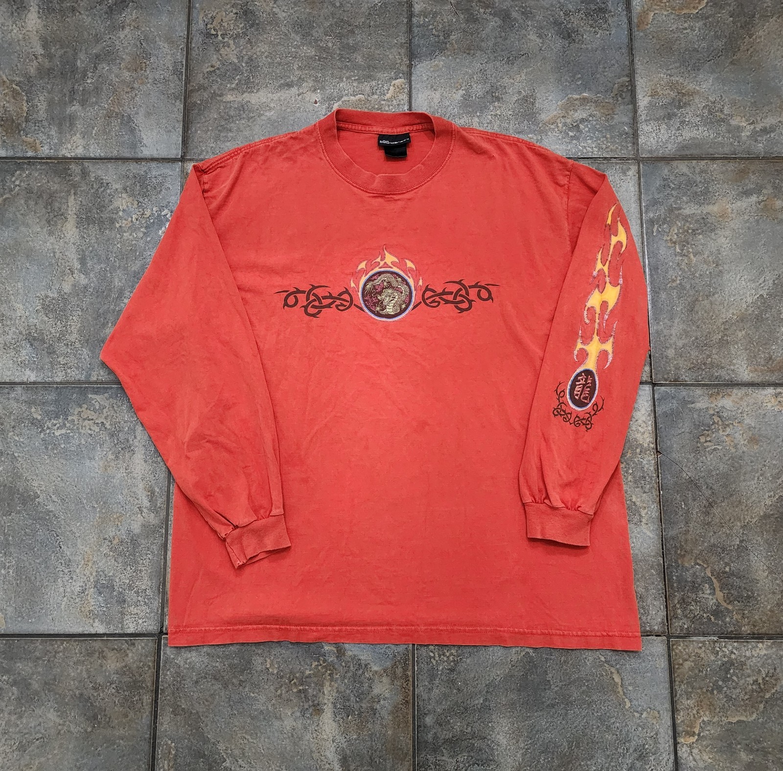 Vintage Y2K No Boundaries Men’s XL Dragon Flame Tribal Long Sleeve T Shirt
