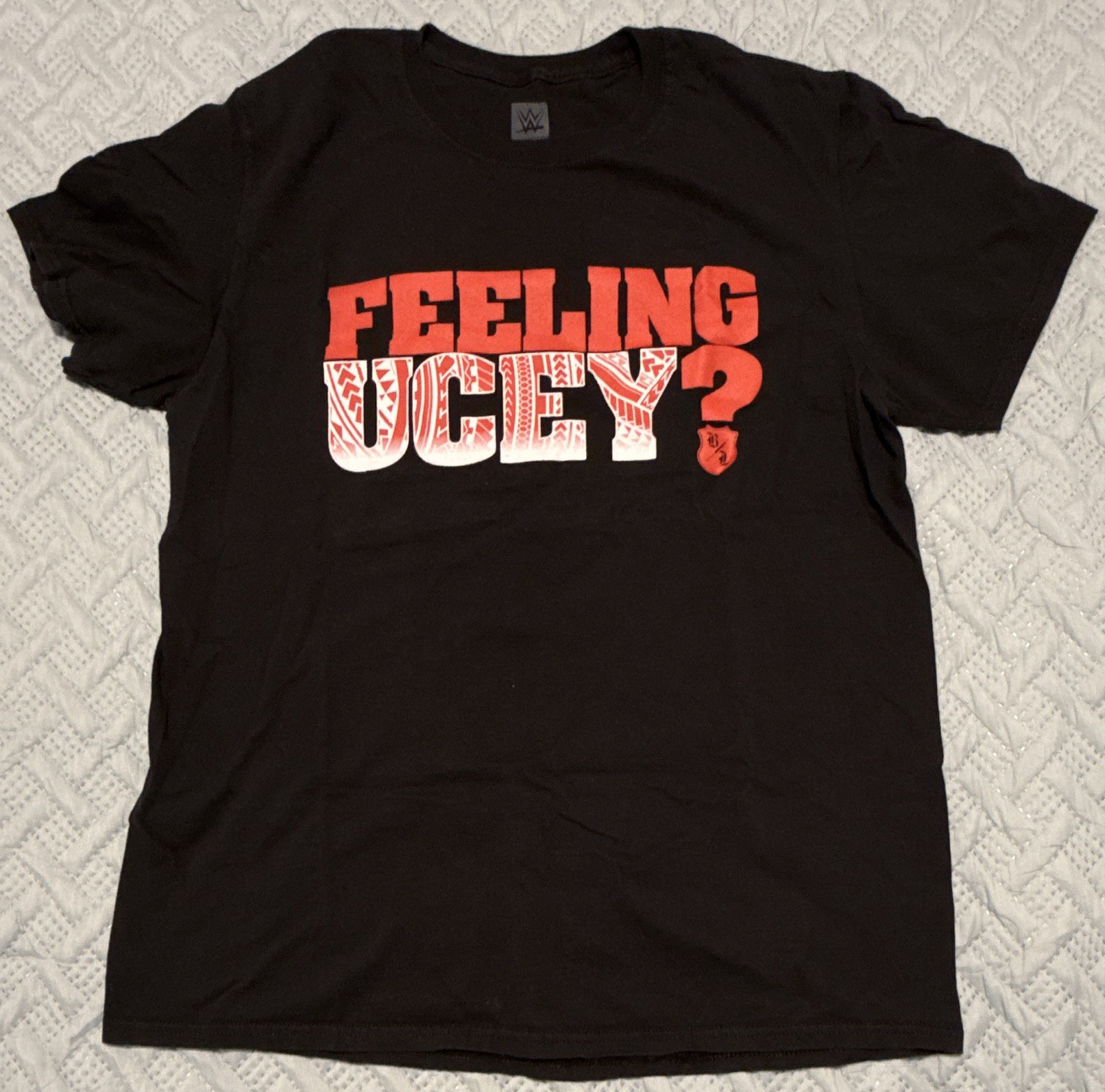 WWE Authentic Feeling Ucey? Black Graphic T-Shirt Mens L Short Sleeve