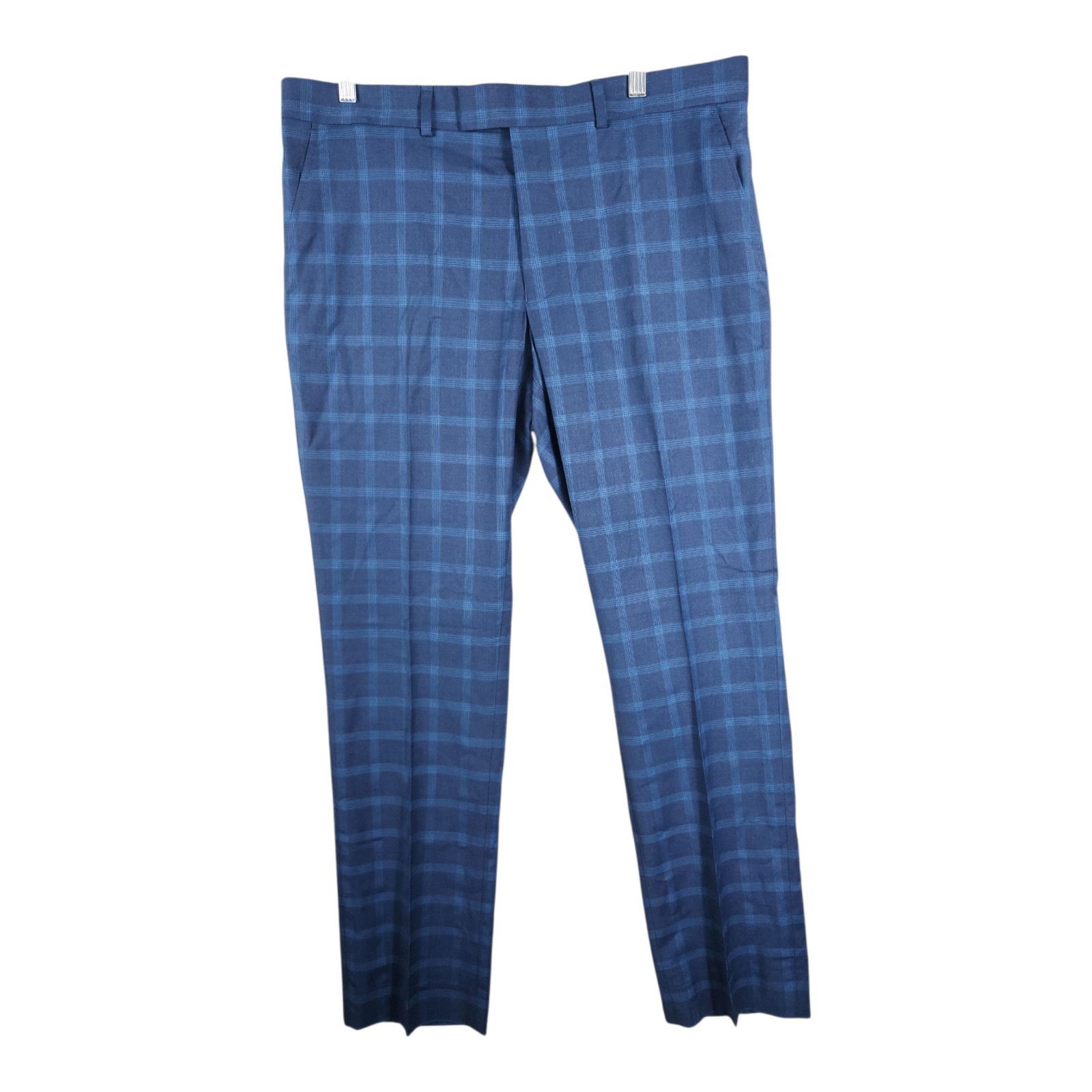 NWT Nick Graham Men’s 36×32 Stretch Modern Fit New York Pant Blue Plaid Trousers