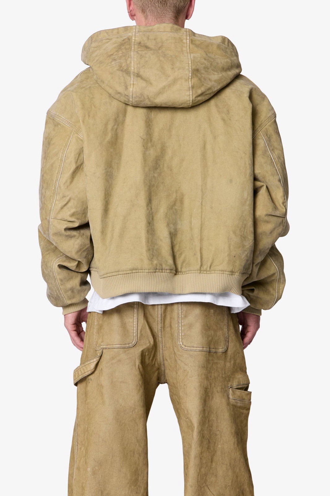 MNML FLOCKED HOODED ZIP UP WORK JACKET MENS SIZE 2XL TAN