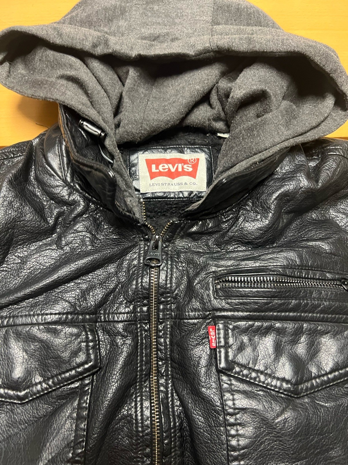 Levi’s Men’s Faux Leather Jacket with Hood & Teddy Fur | Black | Size XL (EG)