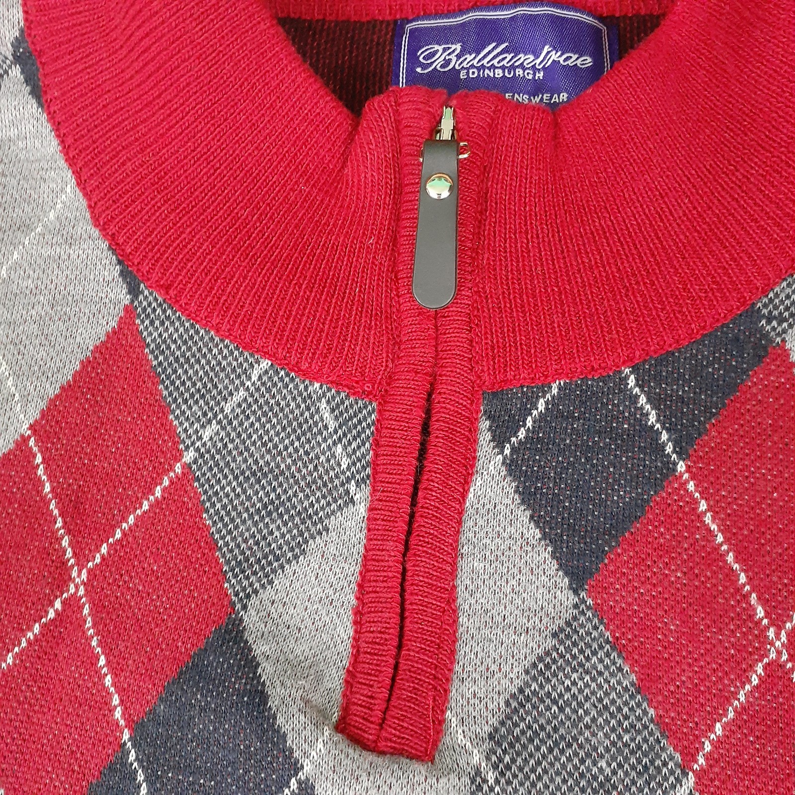Ballantyne Edinburgh 1/4 Zip Sweater Mens 2XL Red Argyle Long Sleeve Classic VTG