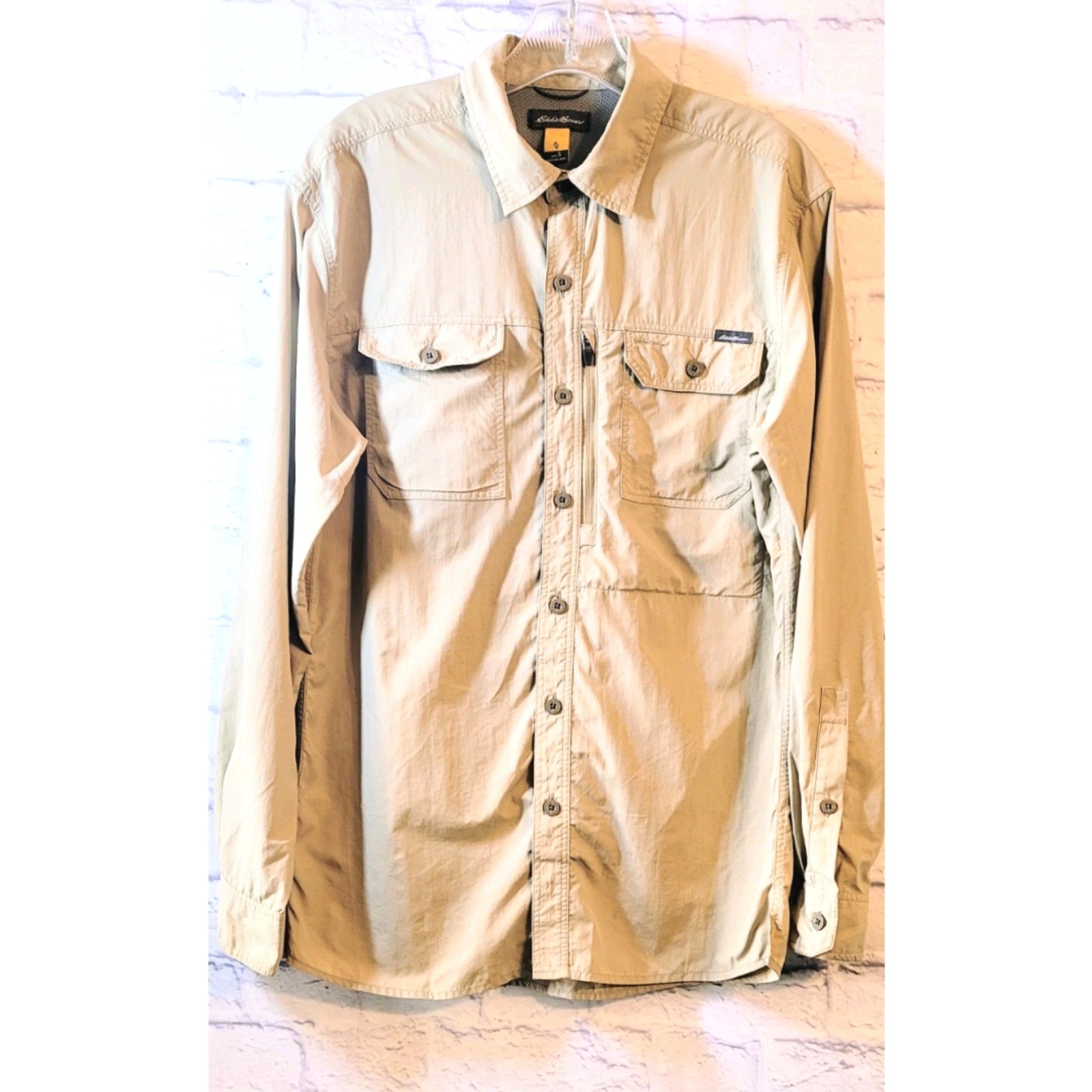 Eddie Bauer Travex Vented Ripstop LS Adventure Shirts Mens Size S Tan Outdoors