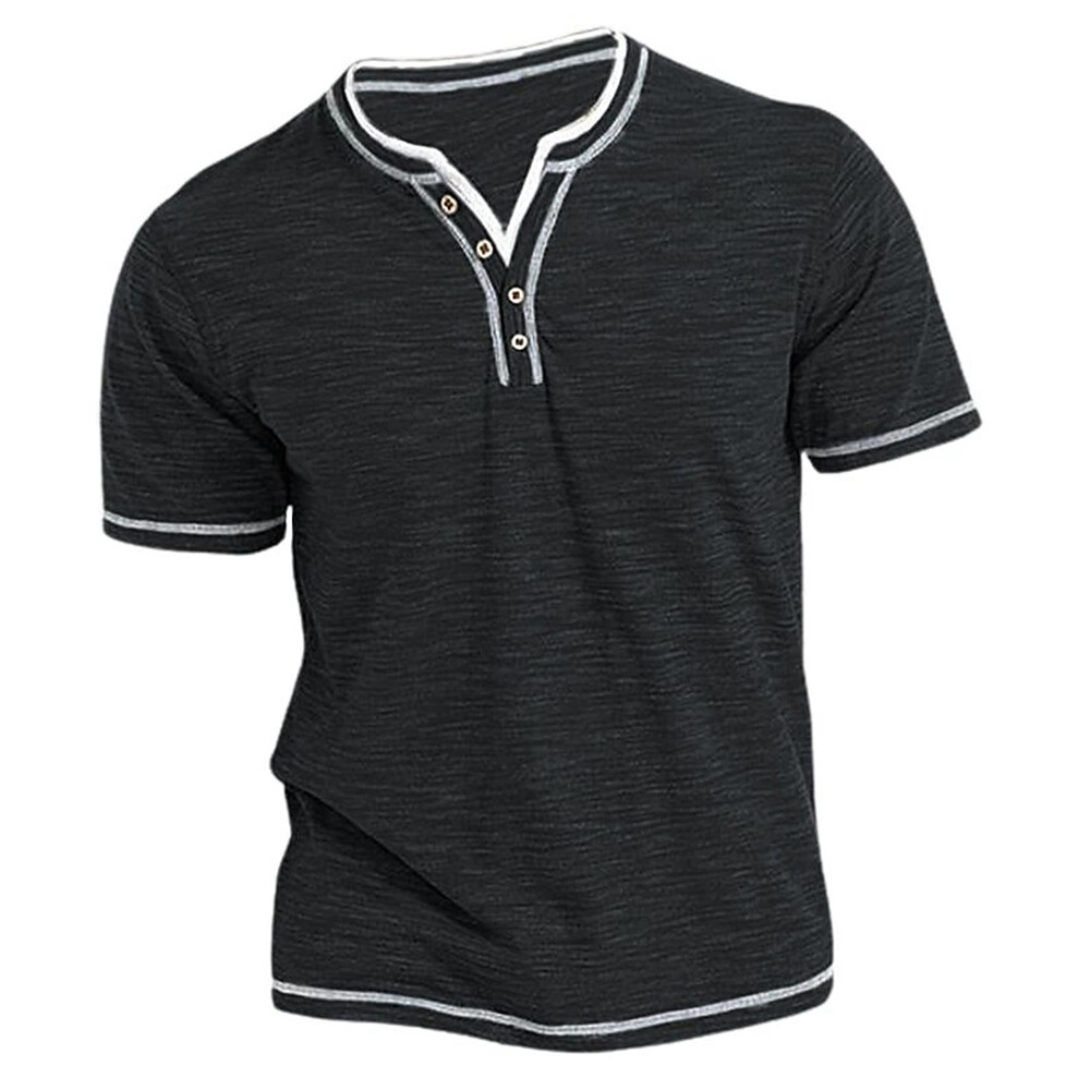 Herren T-Shirt Knopfleiste Vintage Slim V-Ausschnitt Top Hemd Kurzarm Oberteile