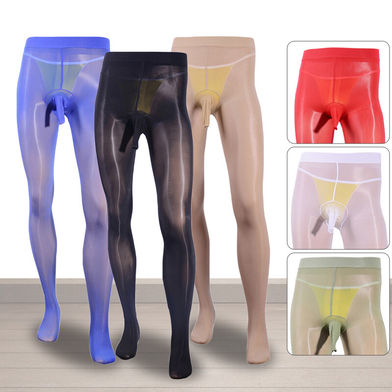 Pantyhose Ultra-thin Glossy Nylon Stocking Tight Underwear Sheath Close/Open Men