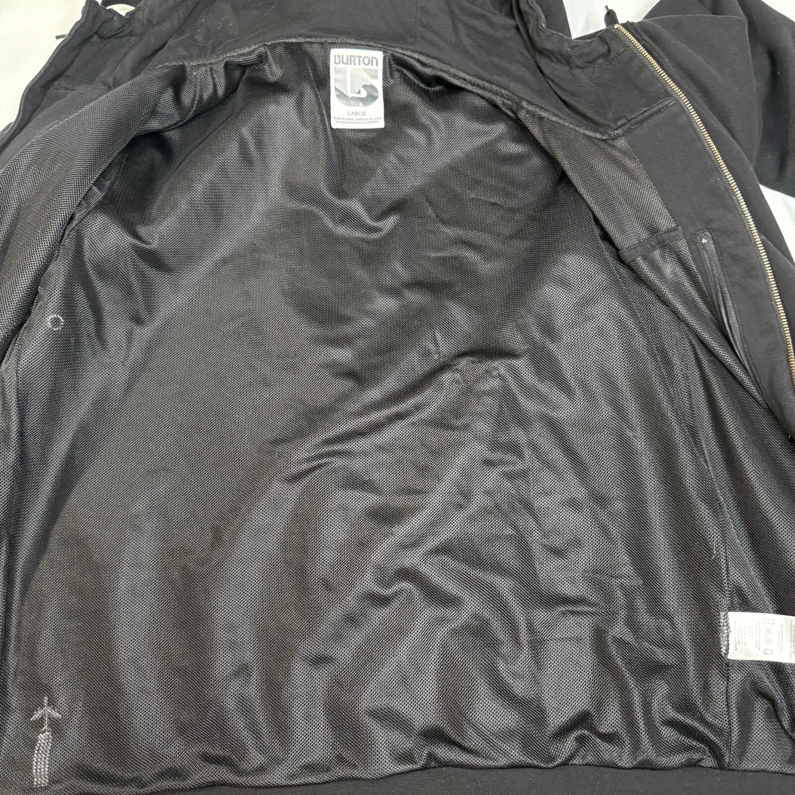 Burtons Mens L Black Full Zip Snow Ski Winter Hoodie Jacket Stained Distressed