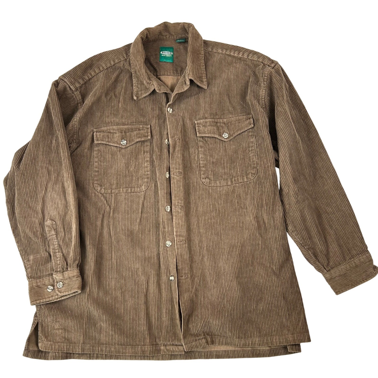 ARCADIA Mens Brown Corduroy Button Down Shirt Rustic Simplicity XL Heavyweight