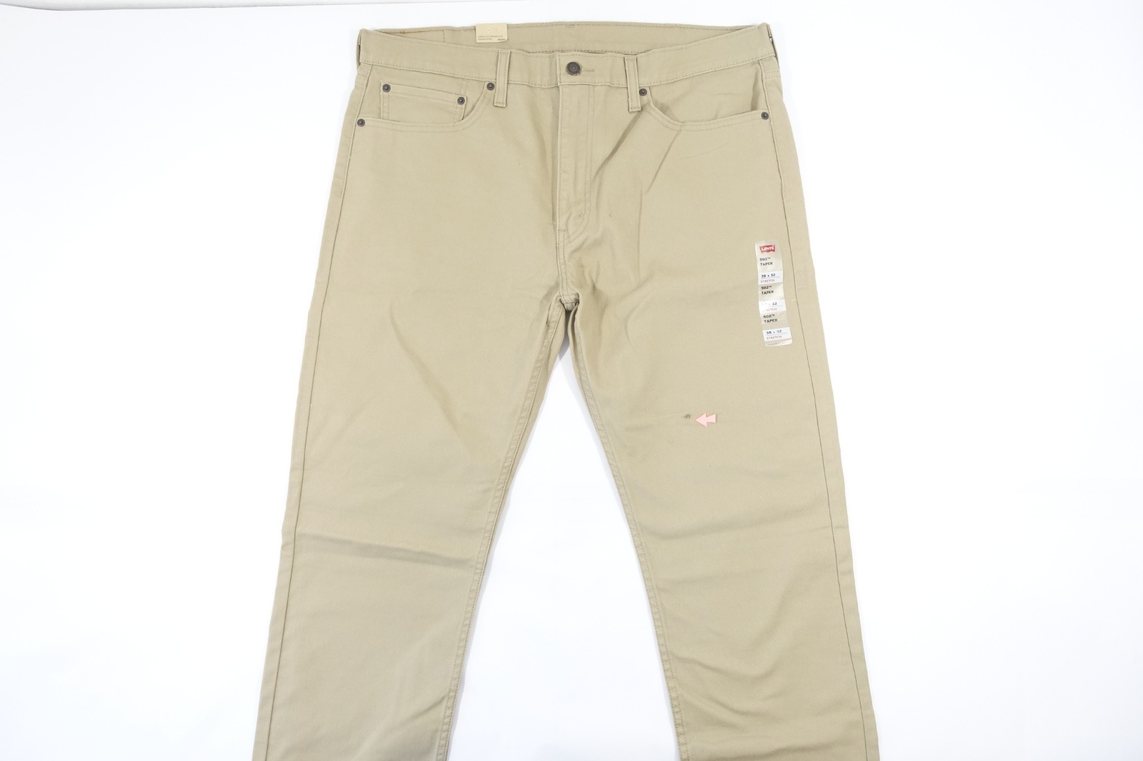 LEVIS 502 0009 BEIGE KHAKI 38X32 REGULAR TAPER STRETCH JEANS MENS DEFECT