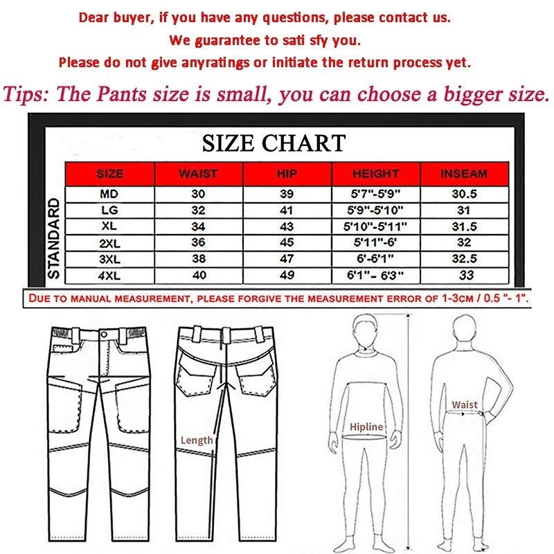Mens Cargo Pants Tactical Waterproof Work Outdoor Hiking Combat Trousers USA