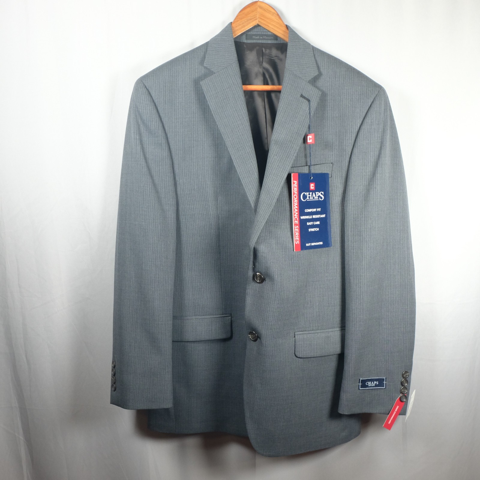 NWT Chaps Classic Gray Pinstripe Double Button Blazer Men’s Size 38R MSRP – $240