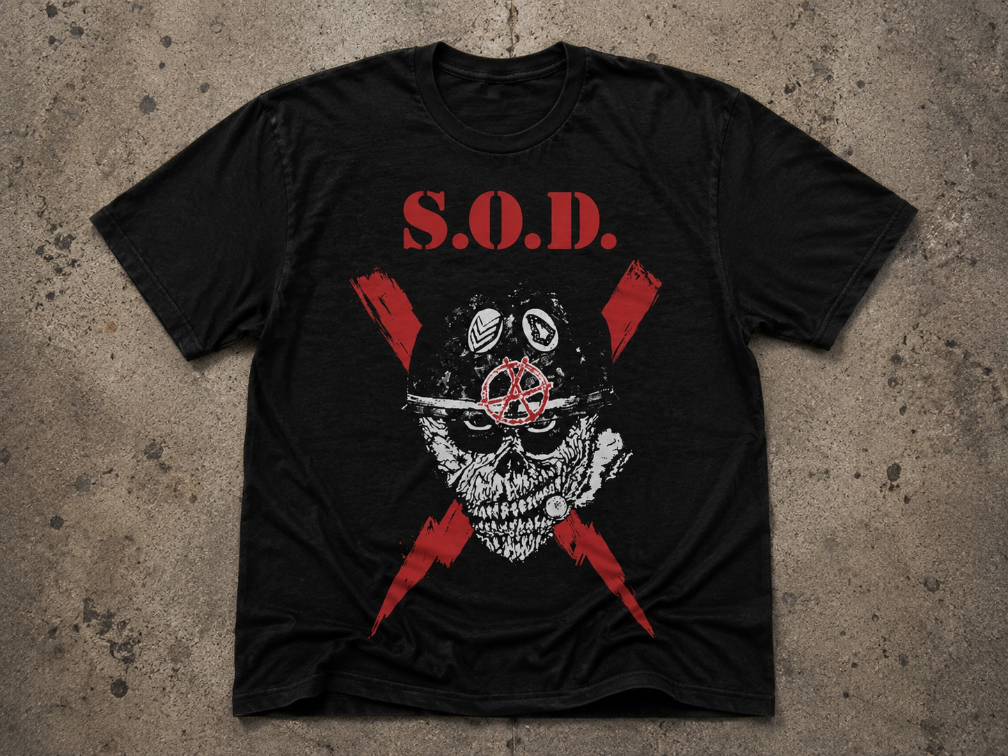 SOD Skull Graphic TShirt Men Vintage Punk Rock Heavy Metal Tee Black Cotton Band
