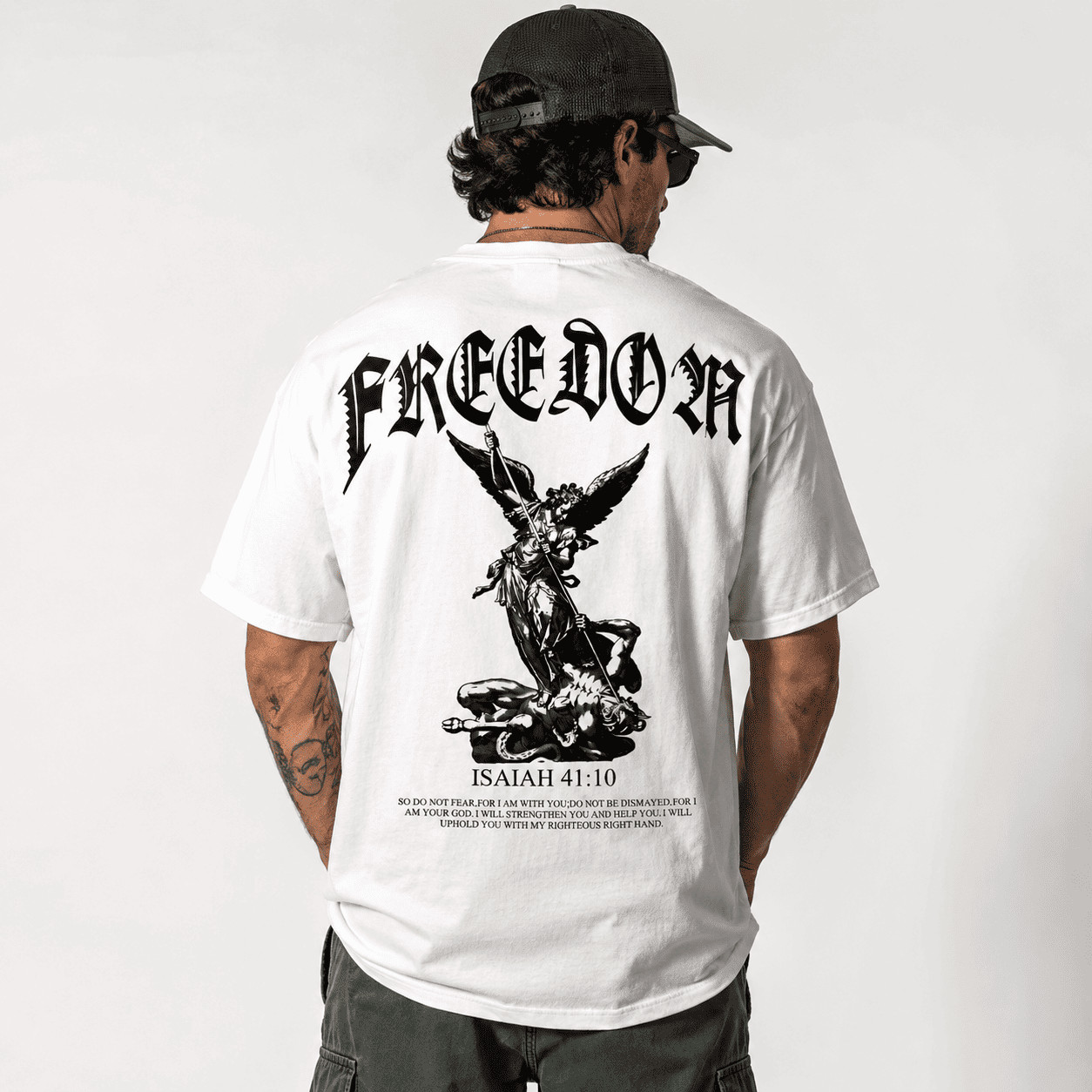 Freedom Angel Graphic T-Shirt Men Christian Isaiah 41:10 Faith Tee