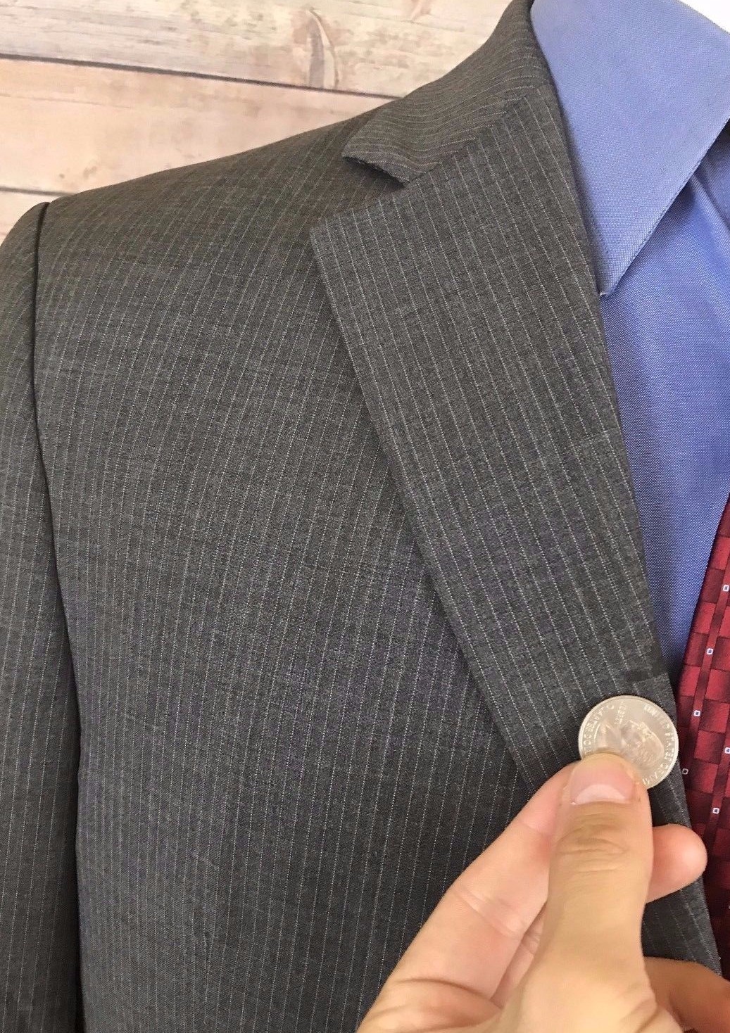 Jack Victor Gray Pinstripe Classic Fit 2 Button Wool Suit 42R 36×28 Flat Front