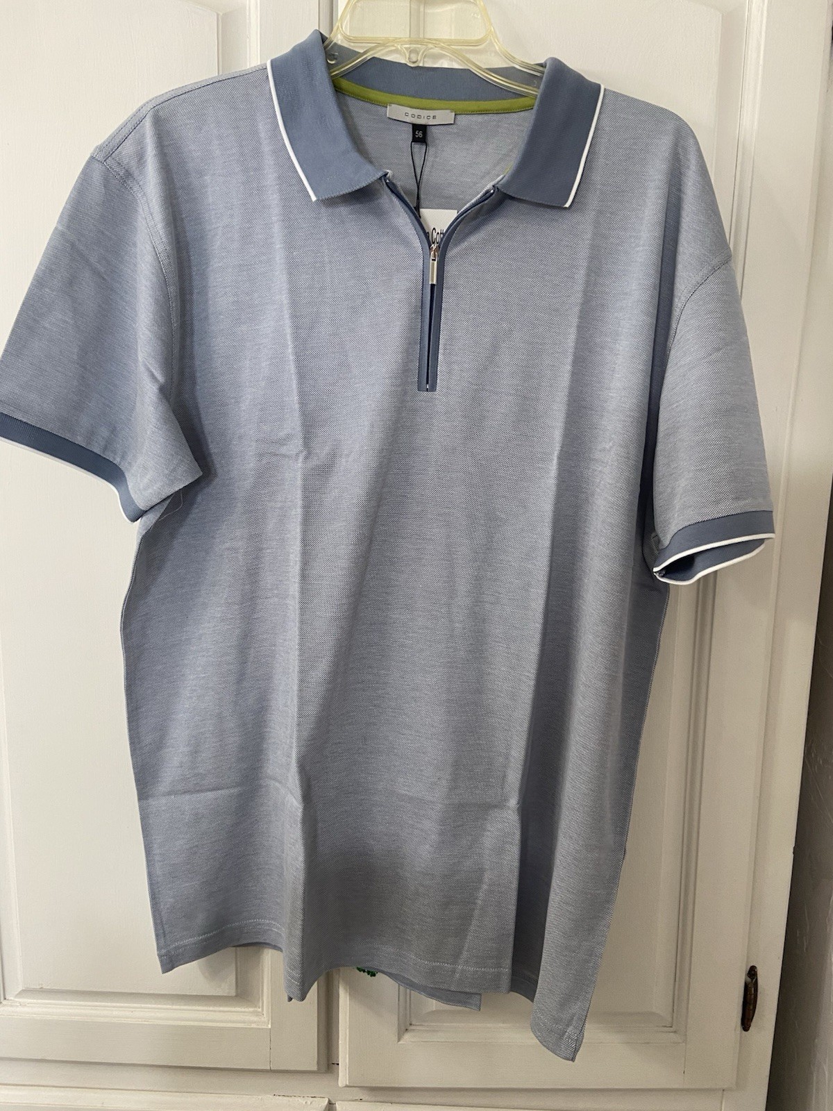 Codice Mens EU Size 56 XL Polo Contrasting Trim 1/4 zip gray Eqyptian cotton