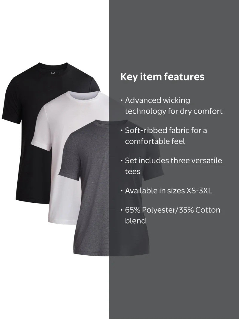 Men’s Classic Fit Crewneck T-Shirts 3-Pack Size Small Short Sleeve (NEW)