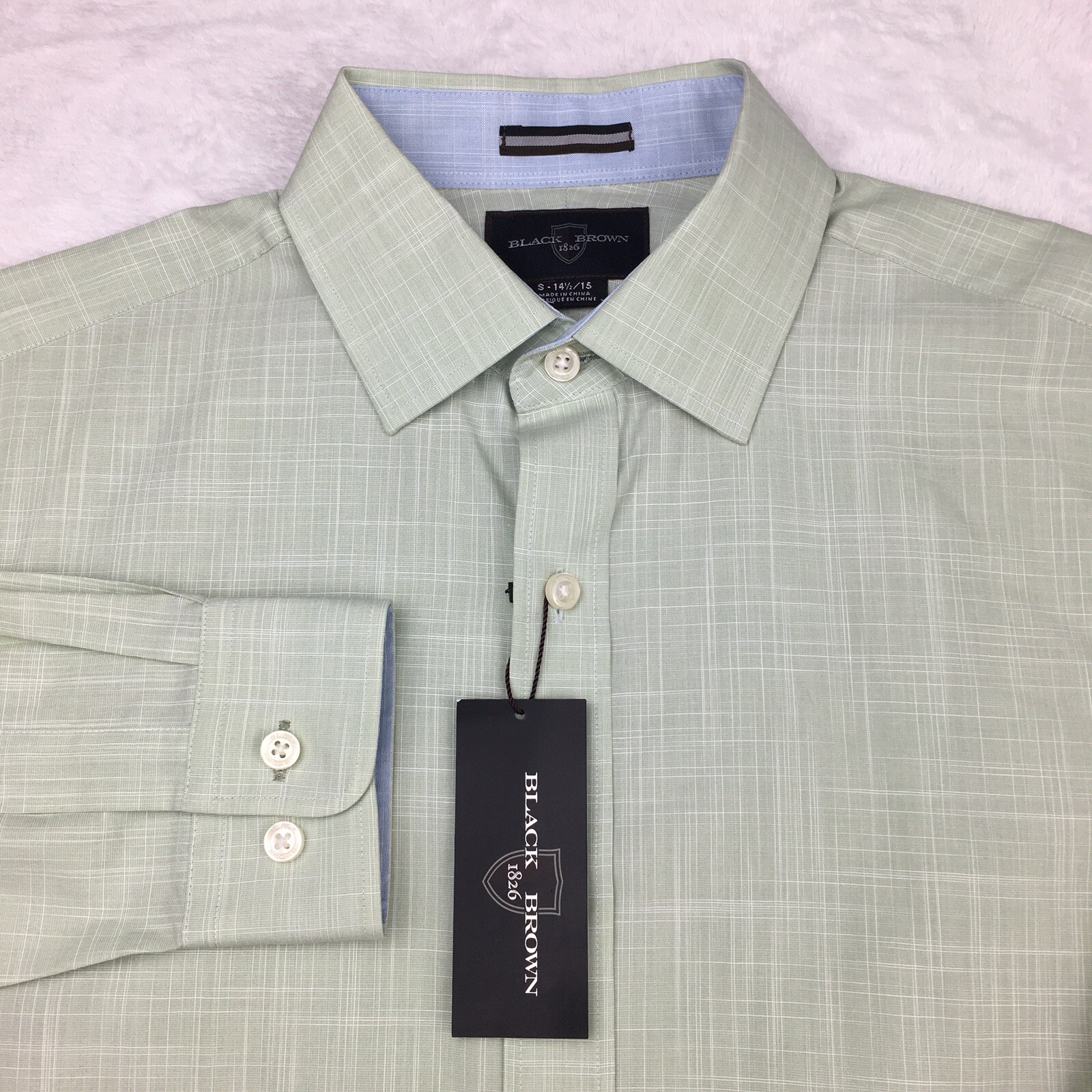 BLACK BROWN Men’s Small 14.5-15 Spearmint Fitted Dress Shirt Contrasting Trim NW