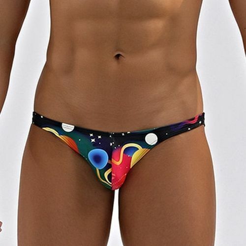 Men Swim Briefs Sexy Gay Bikini Fashion Low Waist Swimsuit Rainbow Bathing Suit
