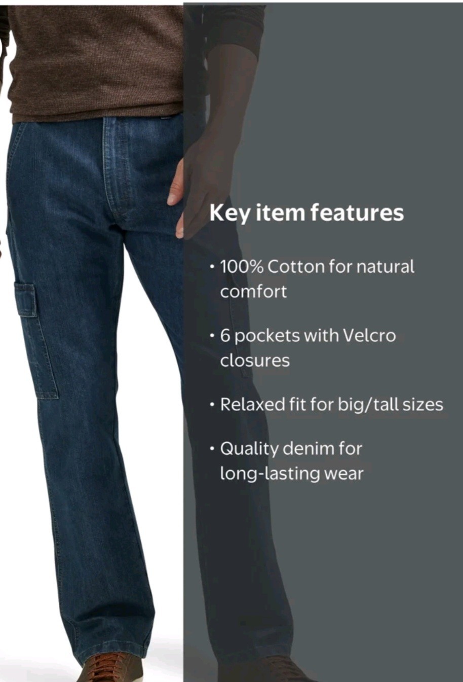 Wrangler Men’s Cargo Jeans 6 Pocket – Relaxed Fit – 1070LGWDS 42×30