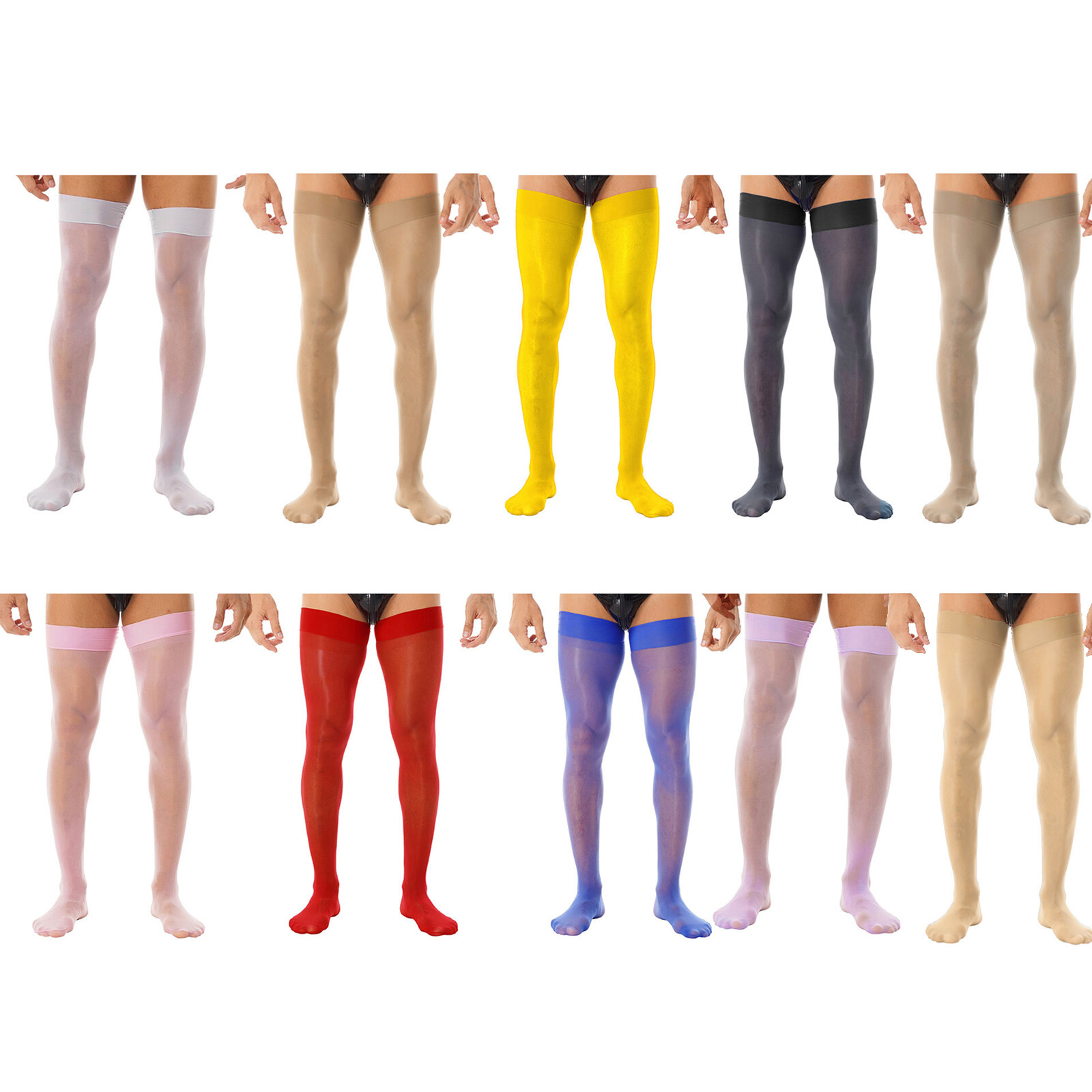 Men’s Sissy Thigh High Stockings Shiny Oil Opaque Long Socks Stretchy Underwear