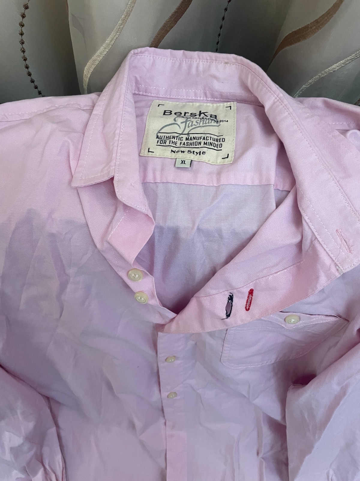 Berska Fashion Men Dress Shirt Size XL Pink Long Sleeve Button Up Pocket Cotton