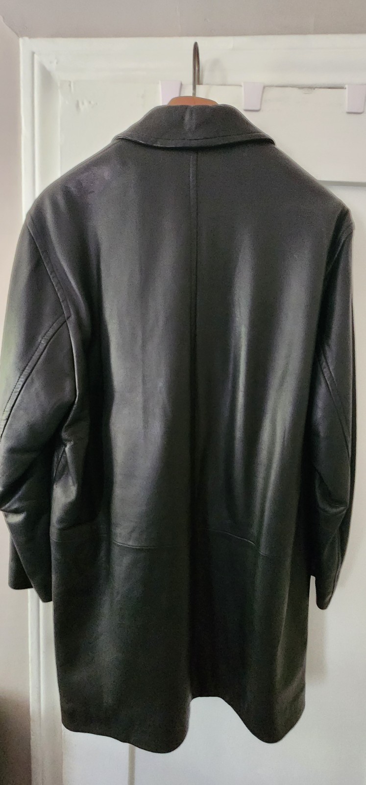 Coach Mens Leather Car Coat Jacket Brown Large Button Front 3/4 Length Vintage