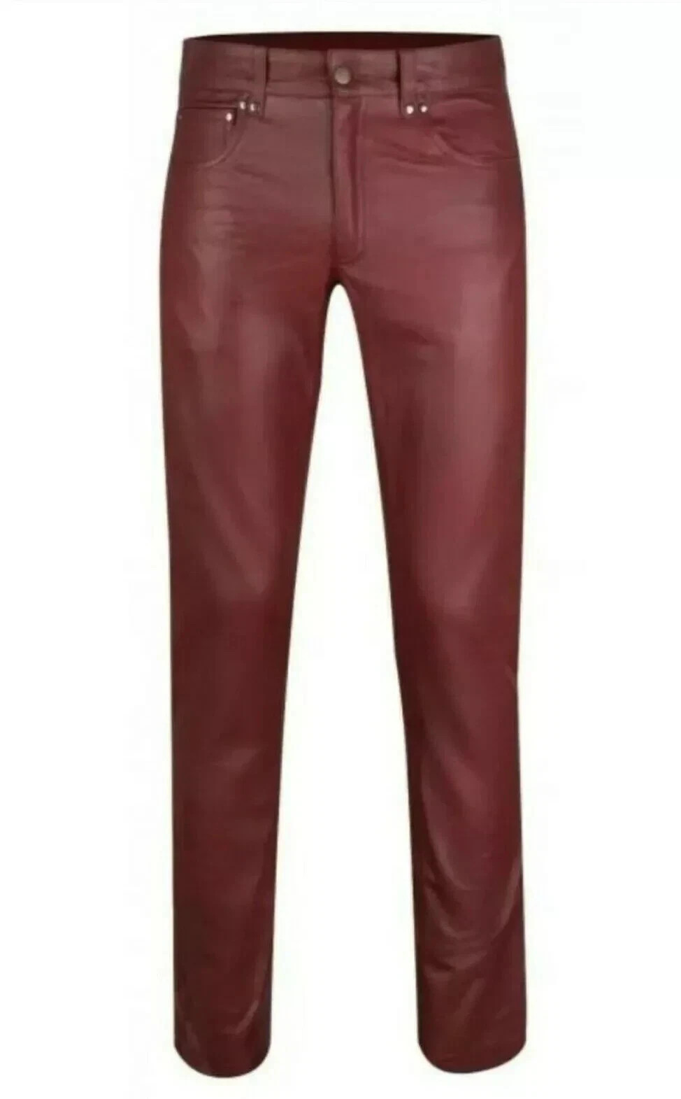 Men’s Genuine Leather Pant Jeans Style 5 Pockets Motorbike Burgundy Pants New