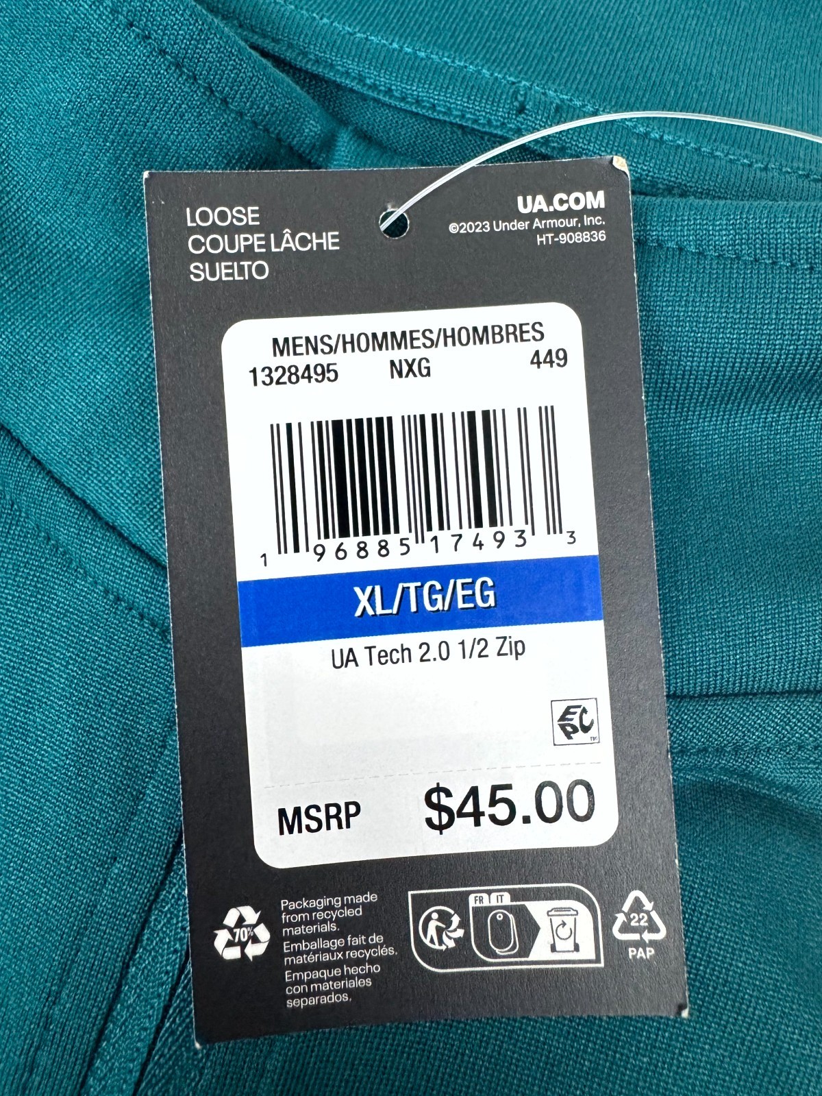 Under Armour UA Tech 2.0 1/2 Zip Men’s XL Turquoise Textured Logo 1328495