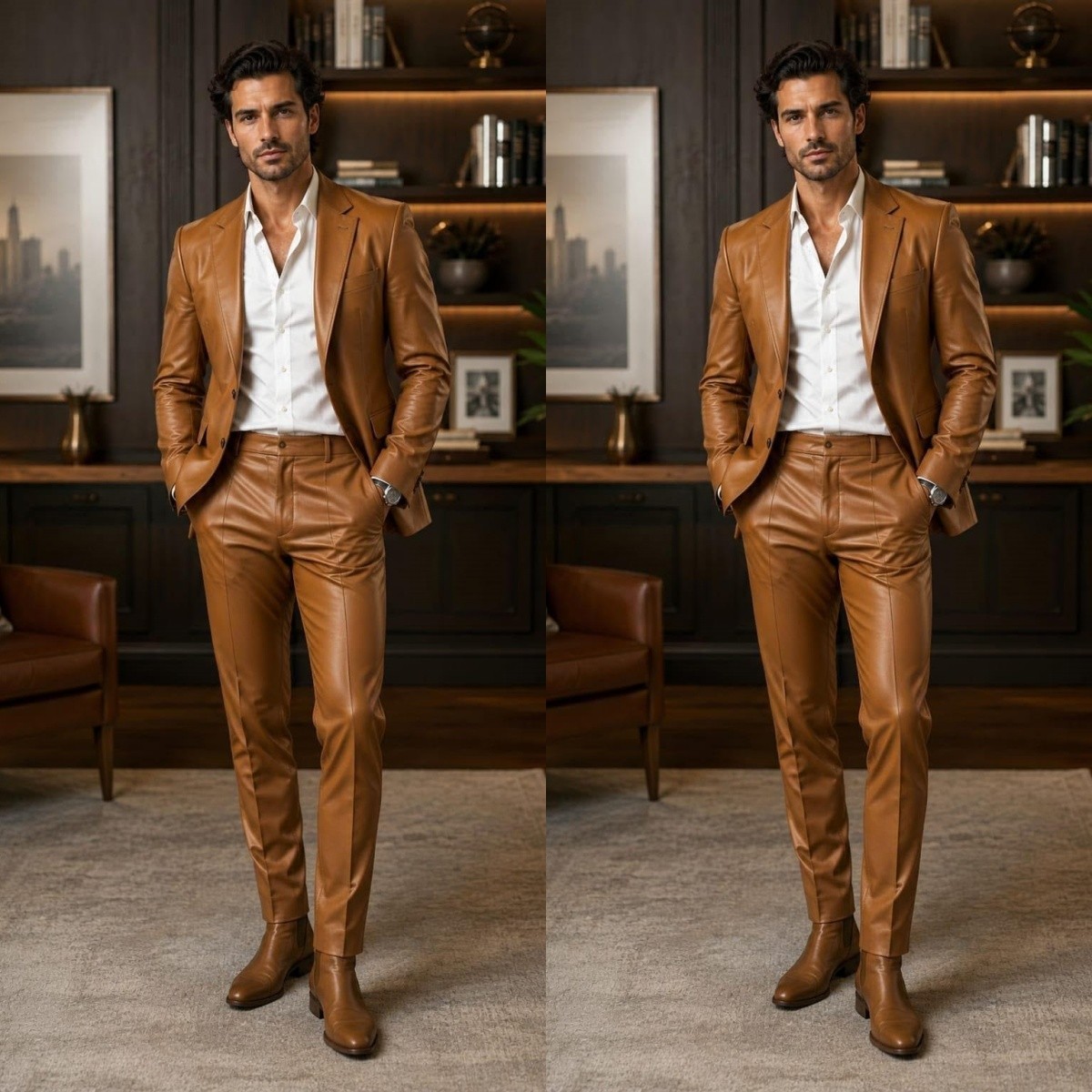Leather Men’s Suits Casual Wear Slim Fit Coat Prom Party Fashion Evening Jacket