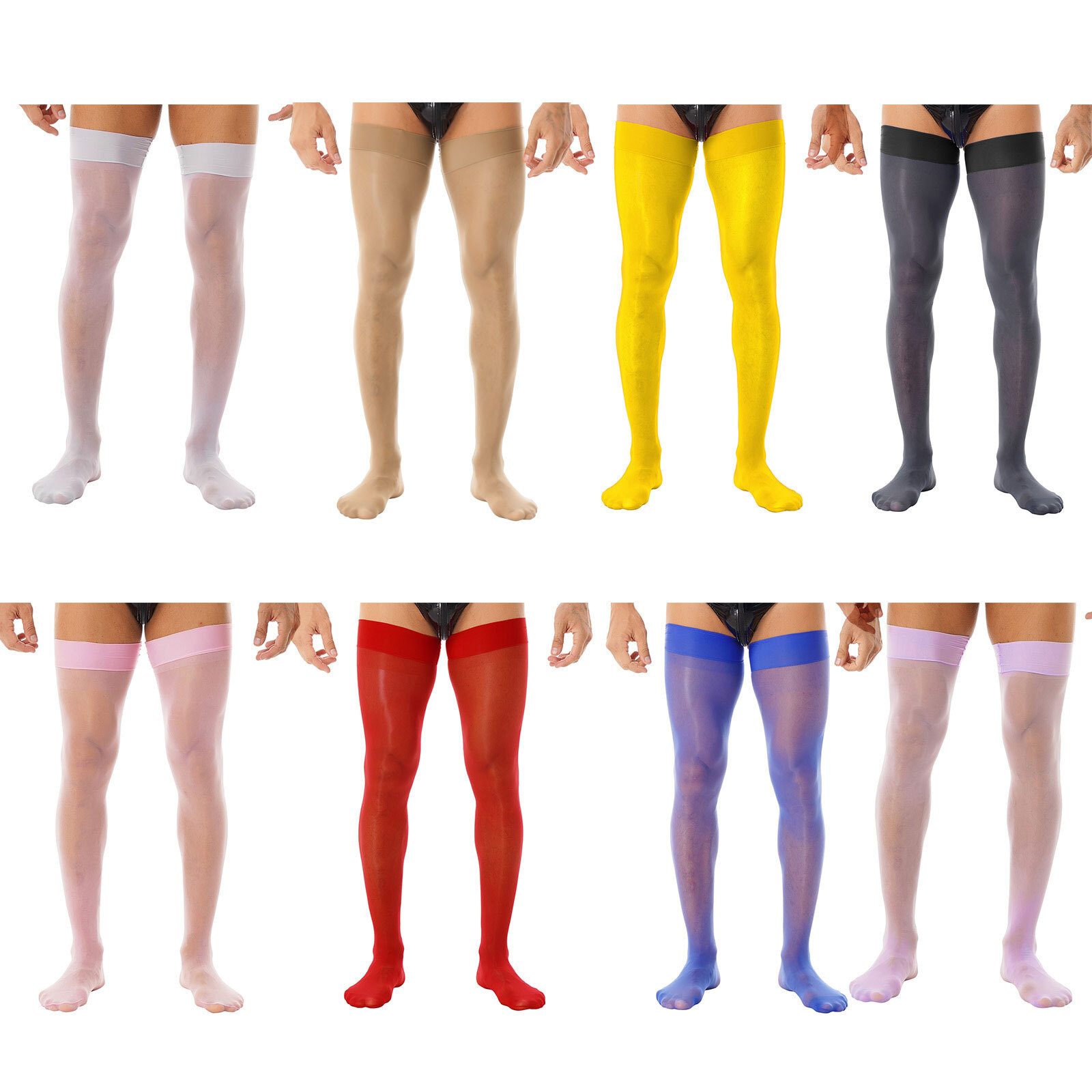 US Men Sissy Thigh High Stockings Shiny Oil Opaque Long Socks Stretchy Underwear