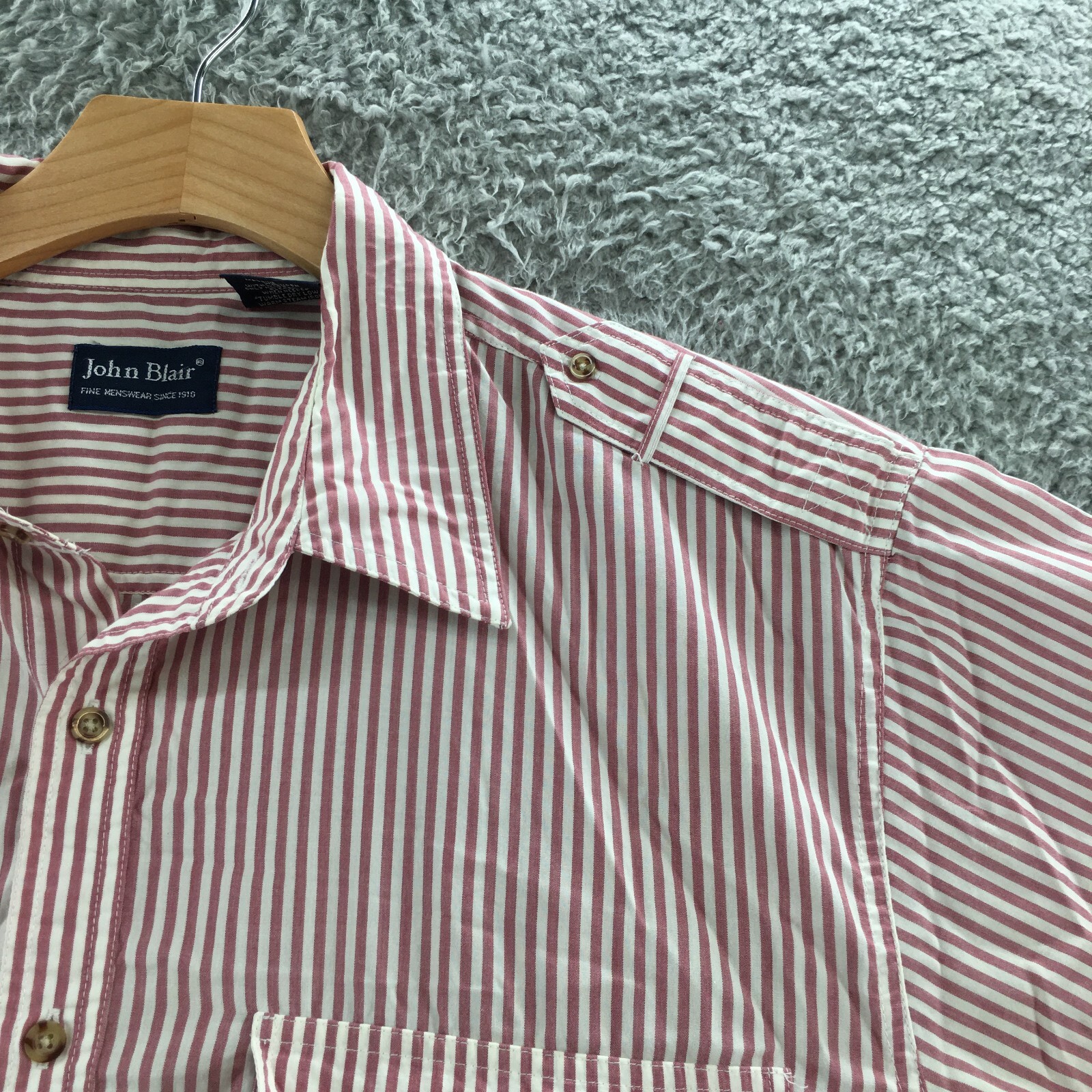 John Blair Shirt Mens XL Pink Stripe Button-Up Short Sleeve Collared Pockets