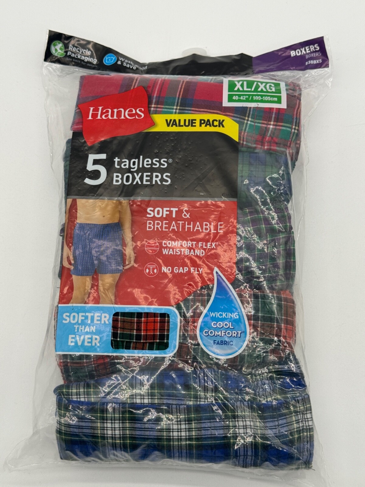 NEW HANES BOXER XL MEN COMFORTSOFT MOISTURE WICKING COTTON JERSEY 6 PACK 9240
