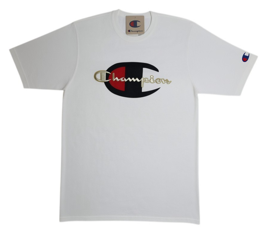 Champion Big Logo T-Shirt Men’s XL White Graphic Tee Short Sleeve STAINED