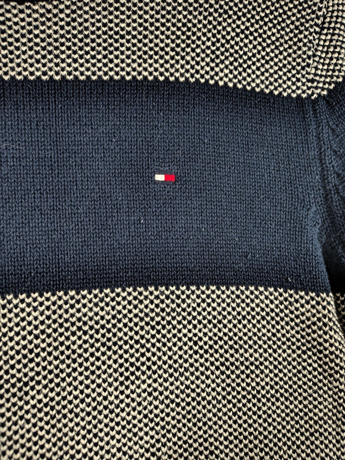 Tommy Hilfiger Navy Grey Stripe Sweater S/P Cotton Crewneck EUC Preppy