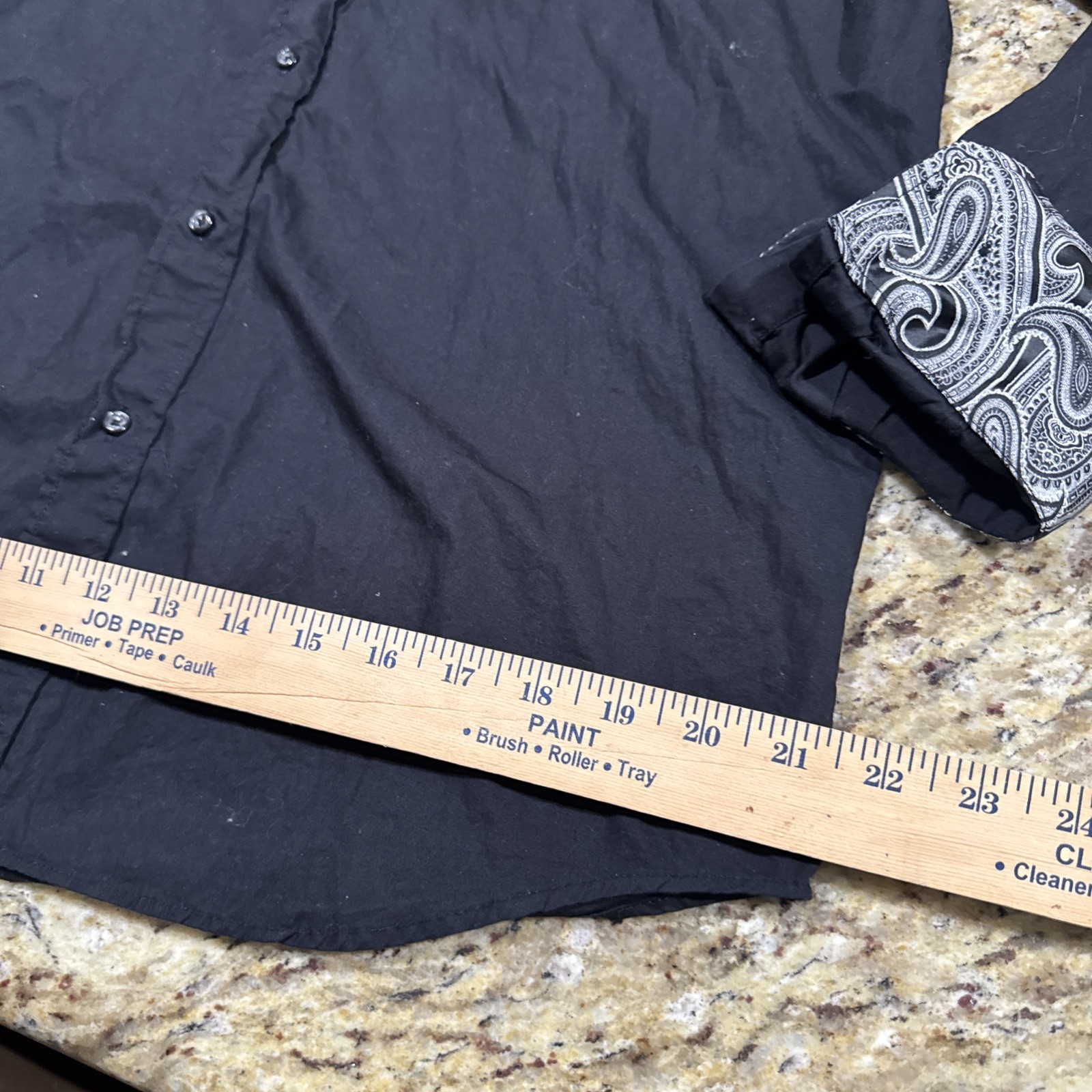 Bristol & Bull Shirt Men’s (L)Black With Check Silver Paisley Flip Cuff L/sleeve