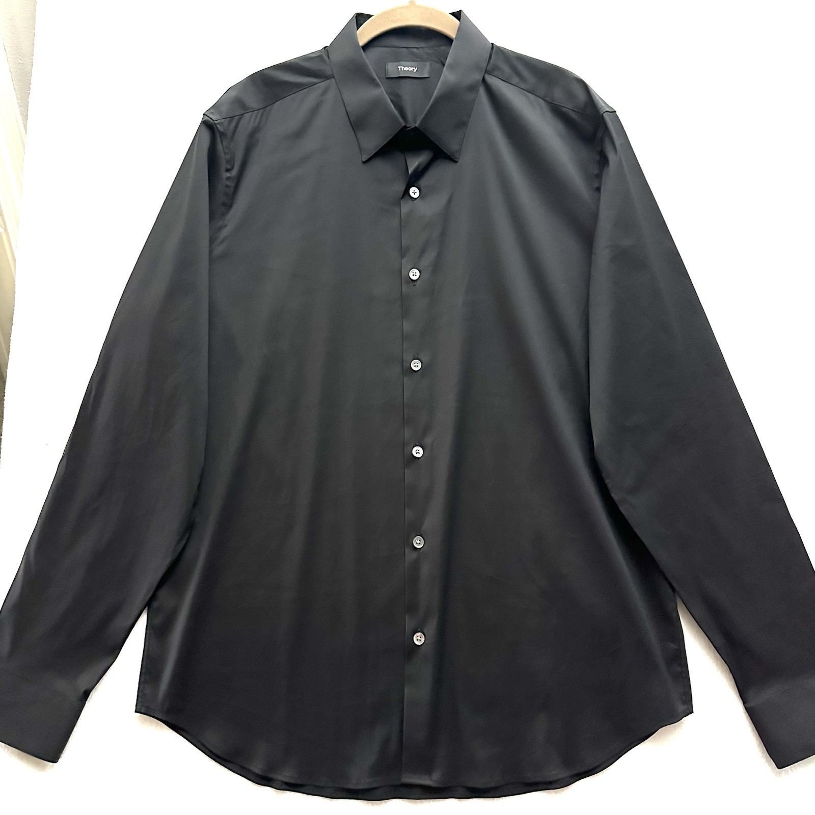 Theory Shirt Mens XL Sylvain Precise 2 Luxury Smart Casual Office New Black