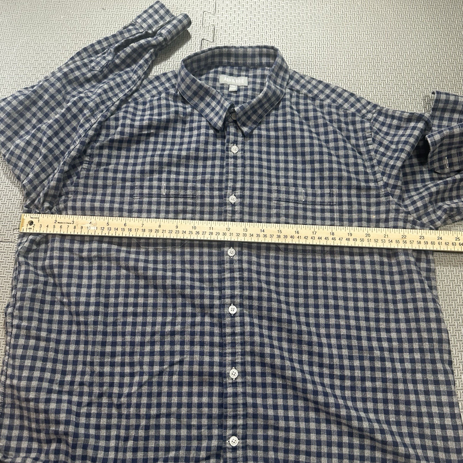 Ash & Erie Shirt Mens 2XL Gingham Flannel Button Up Long Sleeve Casual Soft Gray