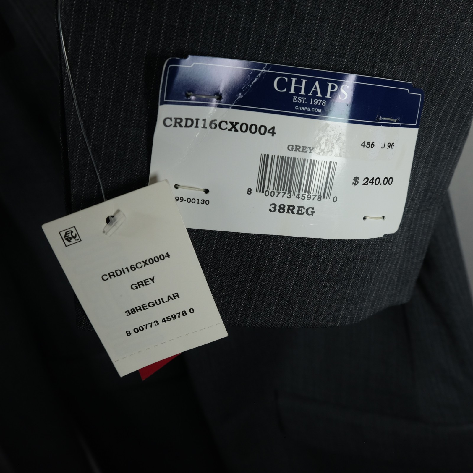 NWT Chaps Classic Gray Pinstripe Double Button Blazer Men’s Size 38R MSRP – $240
