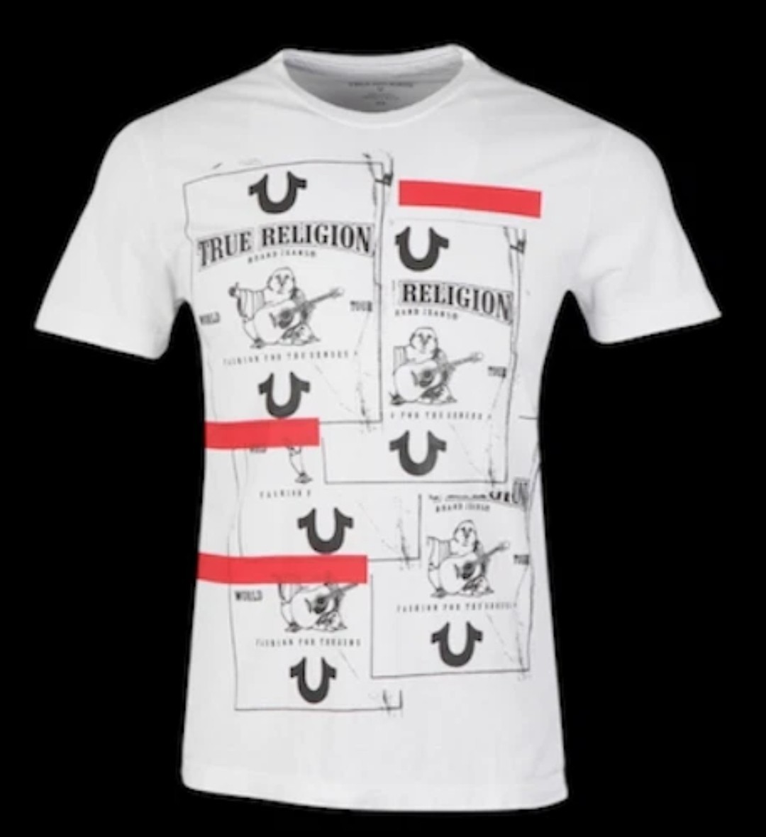 $69 TRUE RELIGION White BUDDHA TAPE Short Sleeve Designer Graphic T-shirt NWT