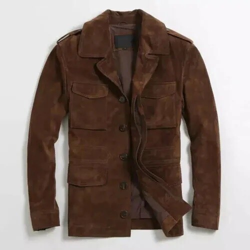 Designer Brown Men’s Field Leather Jacket Pure Soft Suede Leather Jacket Coat