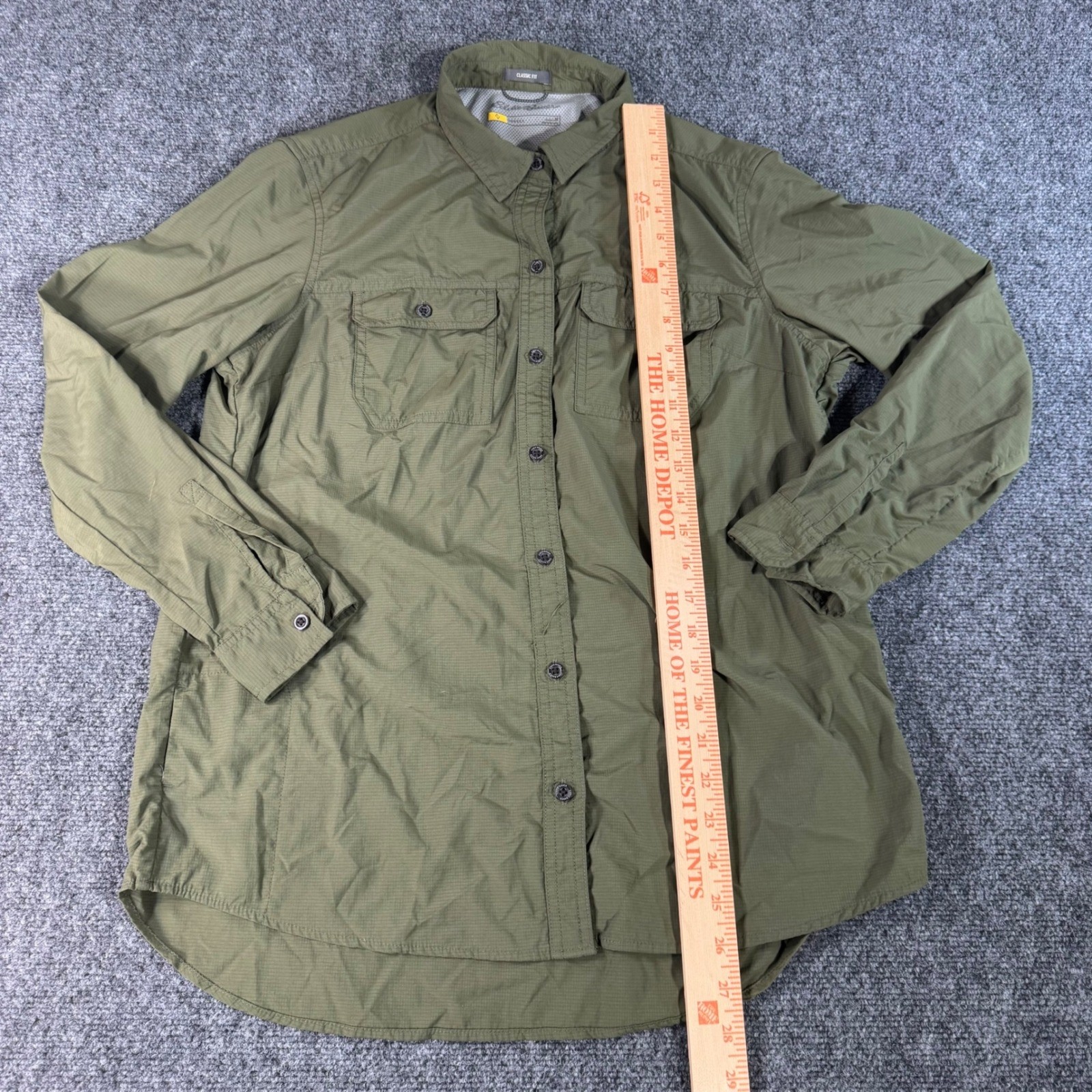 Eddie Bauer Travex Mens Olive Green Ripstop Hiking Shirt Long Sleeve M 21024215