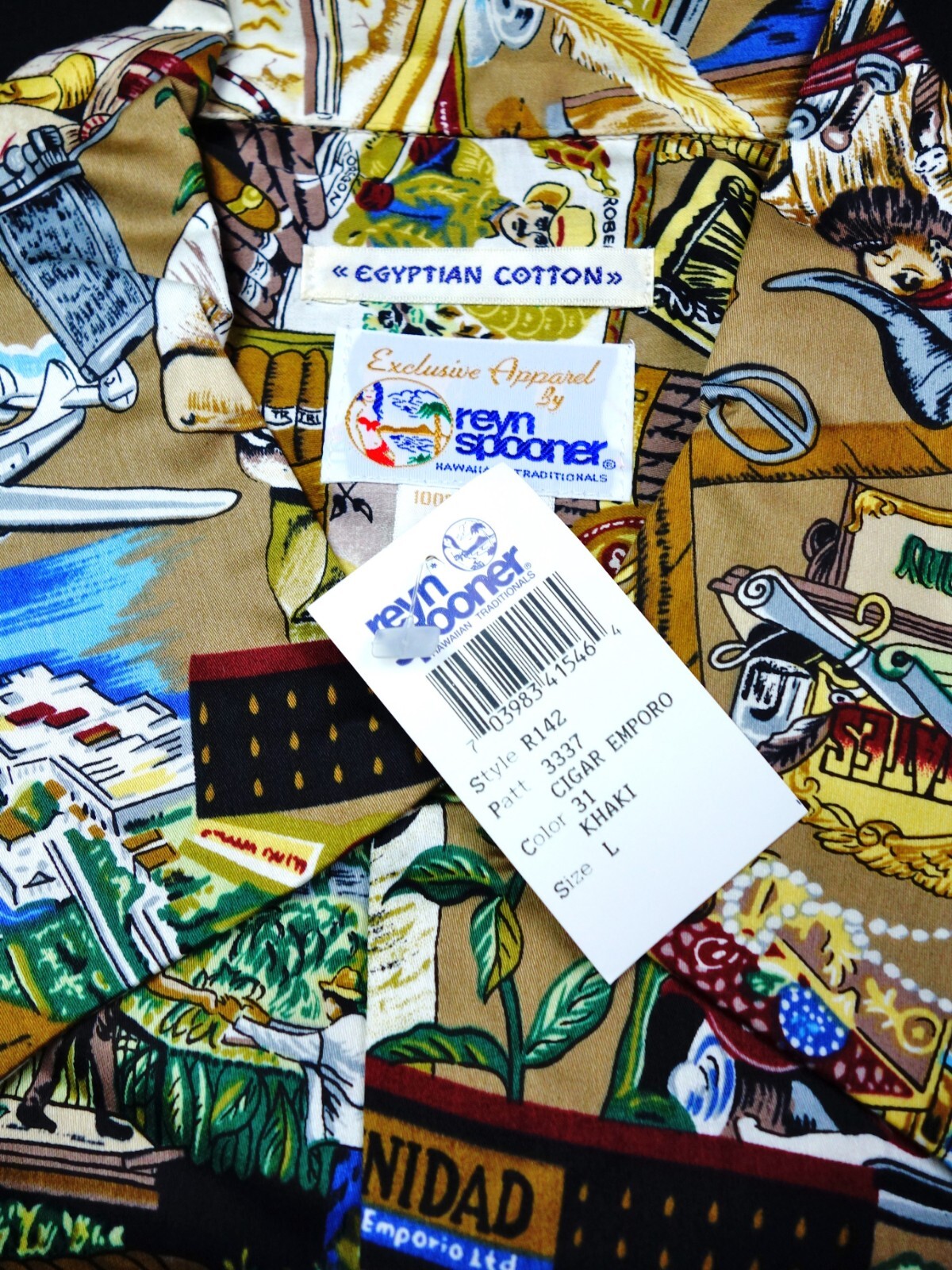 NEW! REYN SPOONER CAMP SHIRT -L- CUBAN CIGAR SMOKE HAVANA PIRATE BIRD USA LAWN
