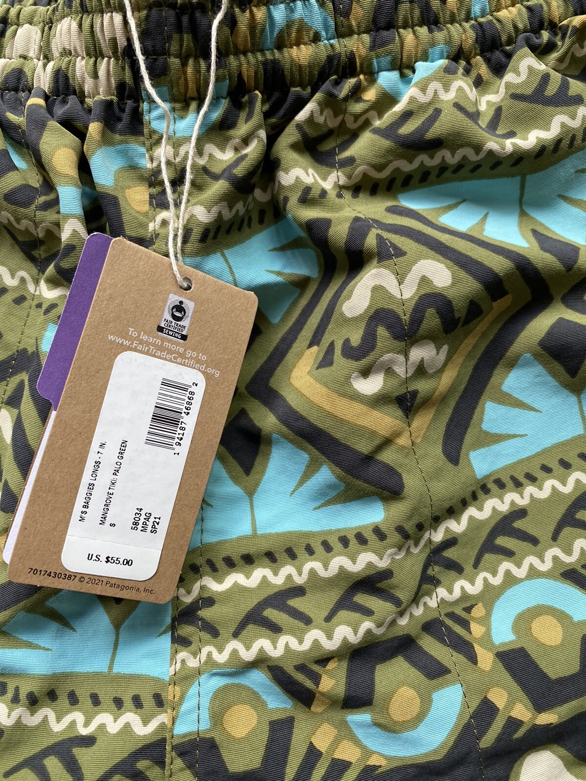 Patagonia Mens Baggies Longs 7″ Shorts-Size Small Mangrove Tiki: Palo Green-NWT