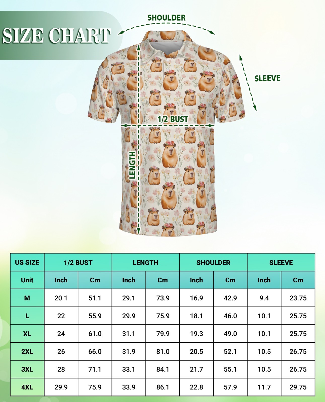 Men’s Polo Shirt Cute Capybara Graphic Golf Shirt Gift for Animal Lovers
