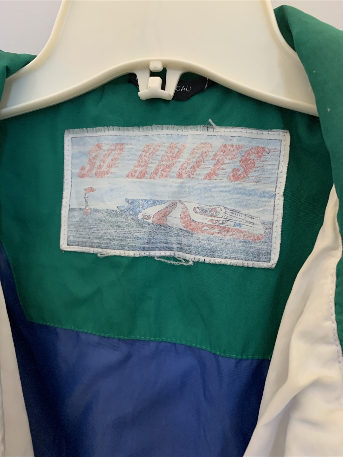 30 Knots Windbreaker Jacket Men’s Collared No Size Tag Green Blue Vintage 90’s